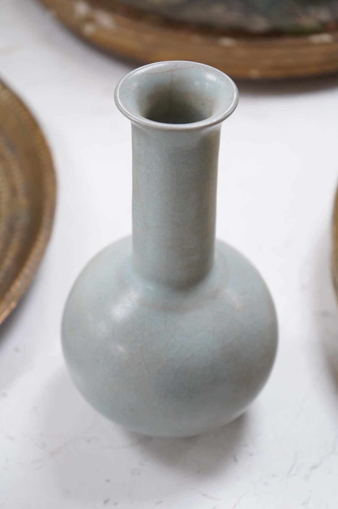A Chinese crackle glaze bottle vase and a Gu vase, largest 19cm high